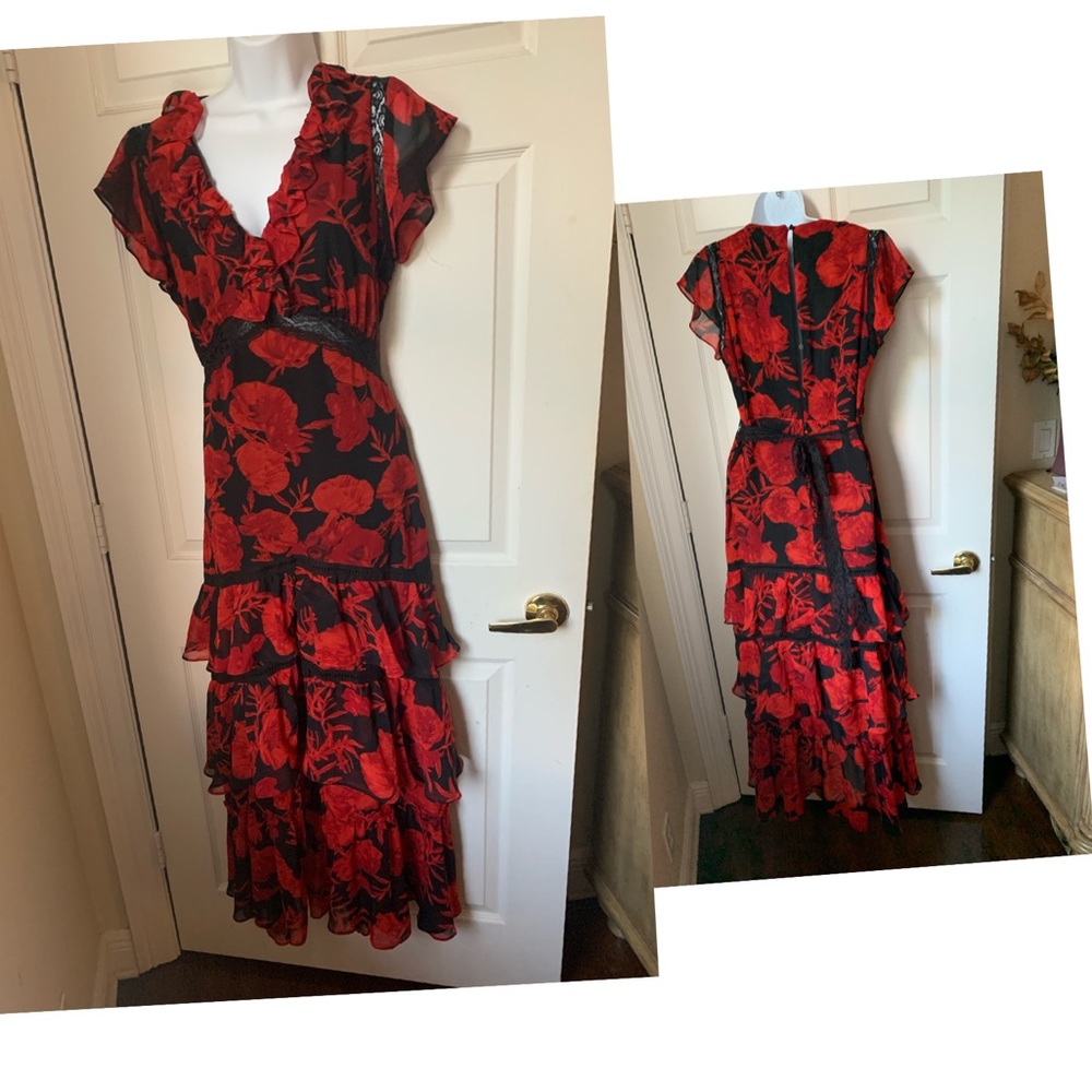 Eva Mendes Red and Black Sexy Maxi Dress